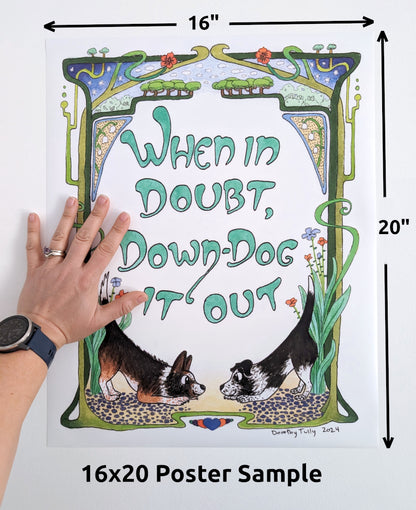 Down Dog inspiration yoga art print and poster