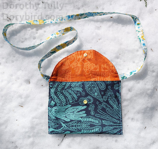 Handmade Little Pouch Purse: Blue Garden