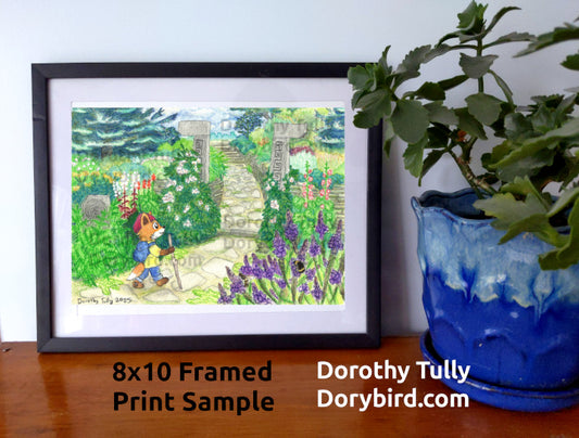 Fox's Tangled Garden Journey: 8x10 animal art print by Dorothy Tully
