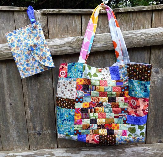 Big Bright Bag! Patchwork Tote Bag Set with Mini Clutch