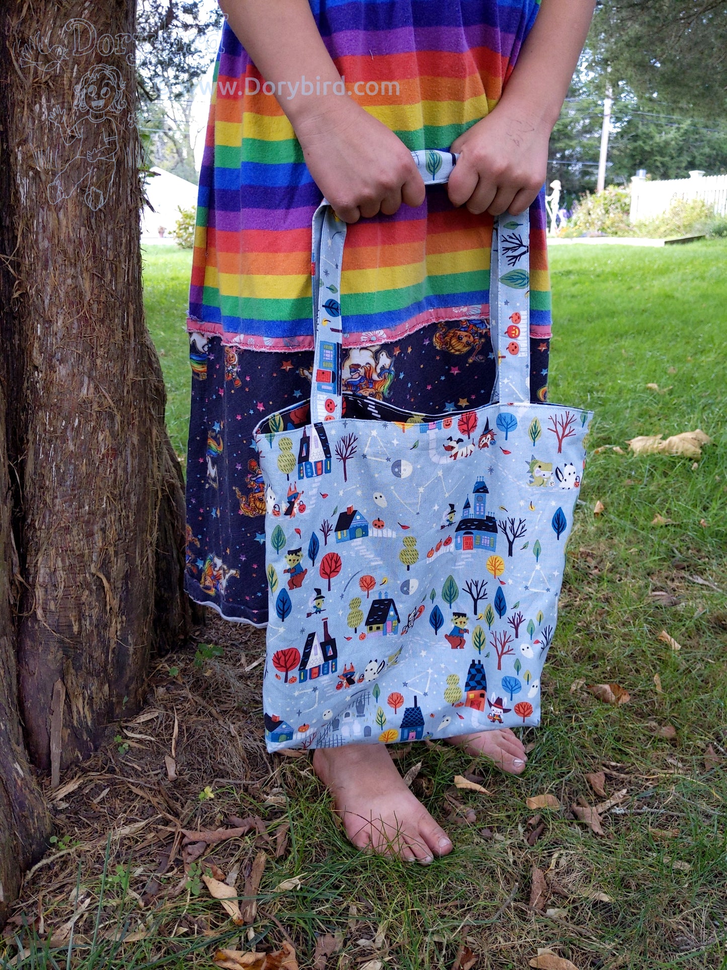 Handmade Halloween trick or treat animal tote bag! Reversible!