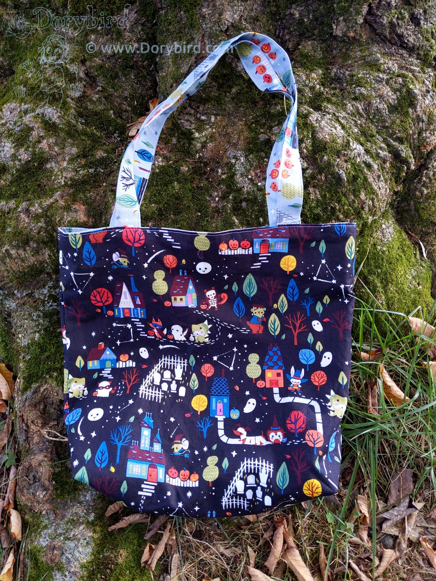 Handmade Halloween trick or treat animal tote bag! Reversible!