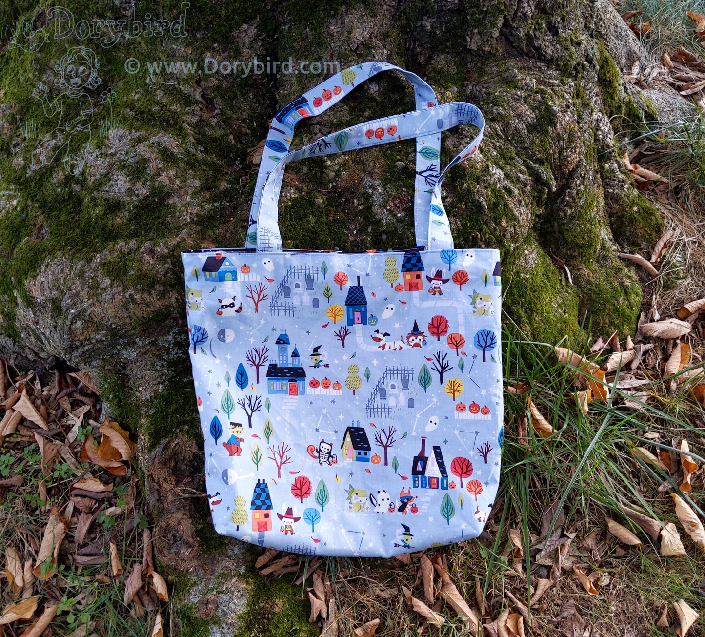 Handmade Halloween trick or treat animal tote bag! Reversible!
