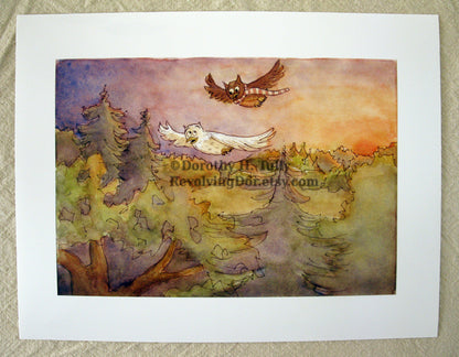 Flight: Owls 8.5x11 Watercolor Art Print