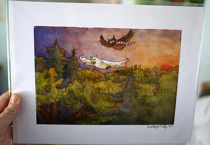 Flight: Owls 8.5x11 Watercolor Art Print