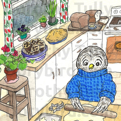 Baking Owl: Bake It Till You Make It 8x10 watercolor art print