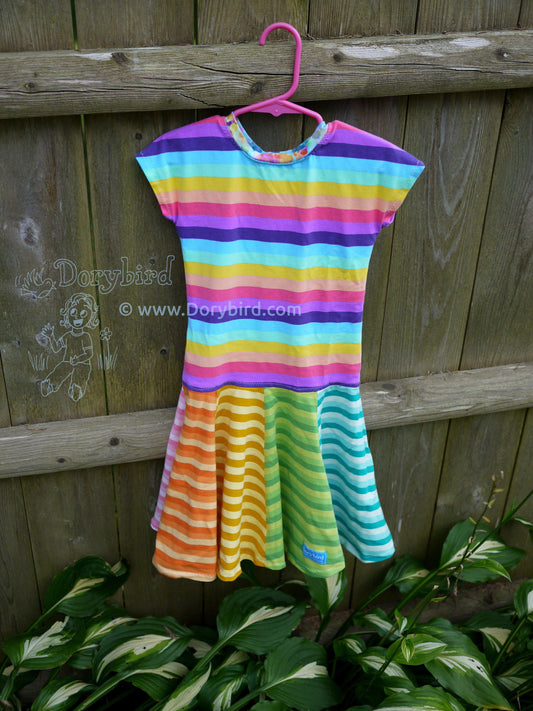 Rainbow Stripe Girls Twirl Dress, 3T