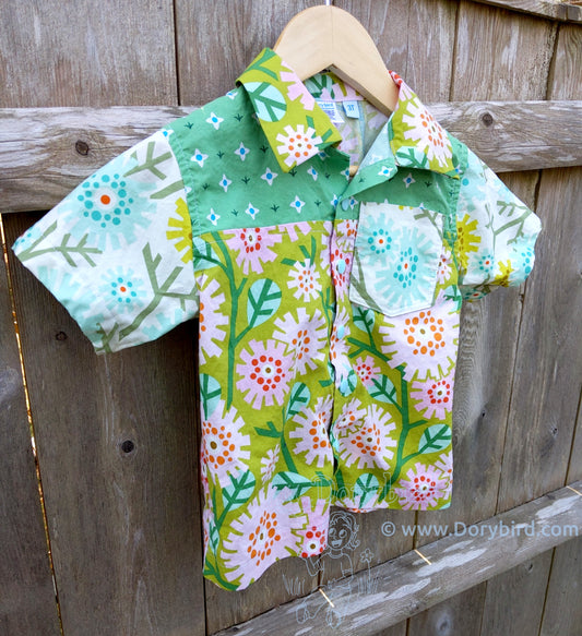 Retro Green Floral Snap-Down Toddler Top, 3T