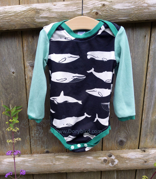 Whales Organic Cotton Baby One-Piece Bodysuit, 18 months